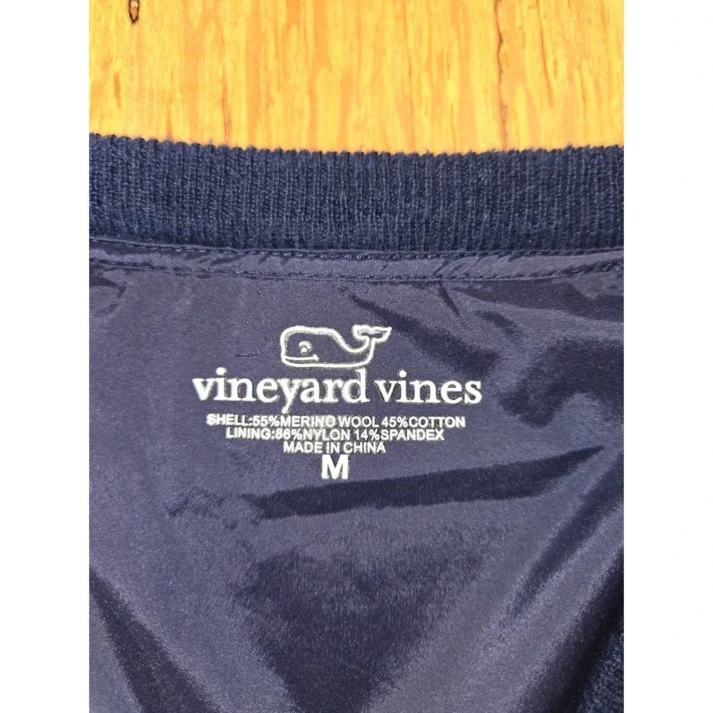Vineyard Vines Golf Sweater Vest Mens Blue Size M Merino Wool Blend Lined V Neck
